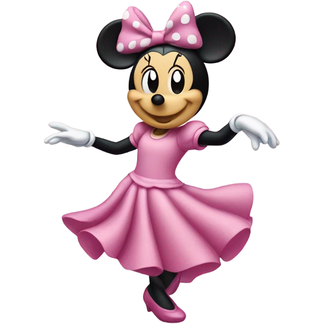 Dancing Minnie Mouse wearing pink with white skin  emoji