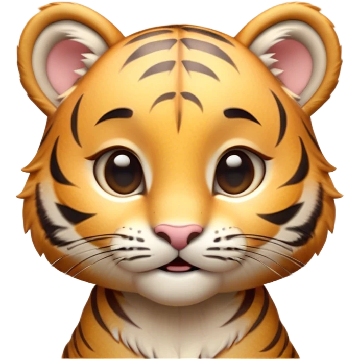 Cinematic Cute Tiger Cub Portrait Emoji, Head tilted playfully and inquisitively, with an adorably compact form accented by subtle stripes and round, sparkling eyes full of wonder, Simplified yet irresistibly adorable features, highly detailed, glowing with a warm, inviting wild glow, high shine, affectionate and lively, stylized with a touch of whimsical feline cuteness, soft glowing outline, capturing the essence of a mischievous yet loving tiger cub that seems as if it could leap out of the screen into your arms! emoji