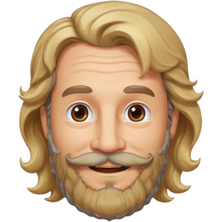 MID AGE MAN WITH LONG BLOND & bROWN WAVY HAIR; AND BROWN & GREY MOUSTACH AND BEARD, HAPPY EYES, ROSEY CHEEKS emoji