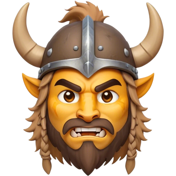 Clash of Clans style: Cinematic Fierce Barbarian Portrait Emoji, Poised and bold with a rugged, cartoonish build in tattered furs and a whimsical horned helmet, bright expressive eyes and a confident smirk, Simplified yet dynamic features, highly detailed, glowing with a vivid, adventurous aura, high shine, heroic and spirited, stylized with an air of medieval warrior charm, focused and energetic, soft glowing outline, capturing the essence of a fearless barbarian adventurer ready to lead his clan with spirited valor! emoji