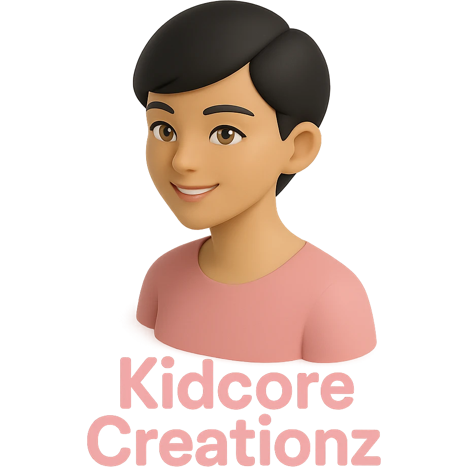 Lightskin girl with a pixie cut
pink blouse
hazel eyes
expression is smiling
Add the word Kidcore Creationz in Pink emoji