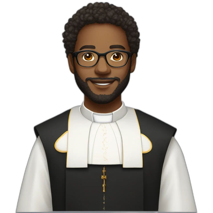 young black catholic priest beard, curly hair, with rounded glasses and clerygman emoji