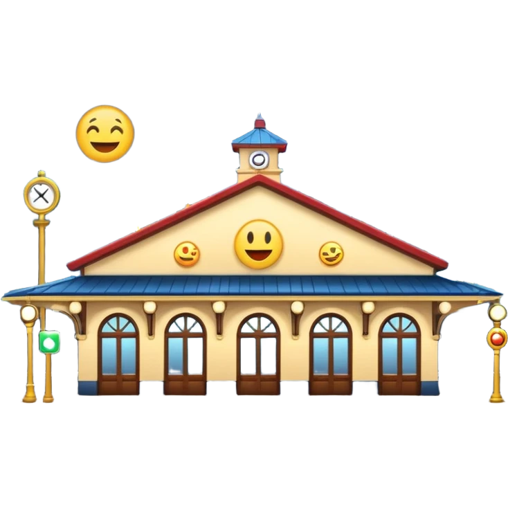 train station at night with lights on, emoji style emoji