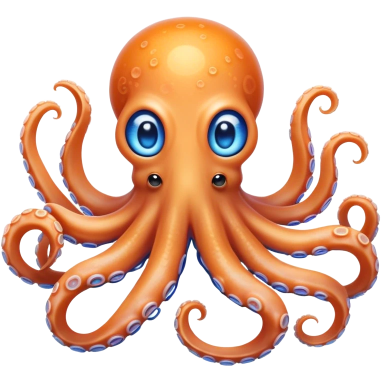 Cinematic Noble Octopus Portrait Emoji, Poised and enchanting, with a light orange body adorned with vibrant blue rings and eight delightfully curling arms with gentle suckers, large sparkling eyes exuding warmth and playfulness, Simplified yet charmingly expressive features, highly detailed, glowing with a soft, magical underwater radiance, high shine, intelligent and irresistibly cute, stylized with an air of whimsical marine enchantment, focused and fluid, soft glowing outline, capturing the essence of a watchful and endearing octopus that appears ready to float out of the screen with delightful charm! emoji