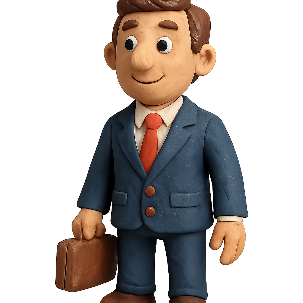 claymation style businessperson with brown hair, suit emoji