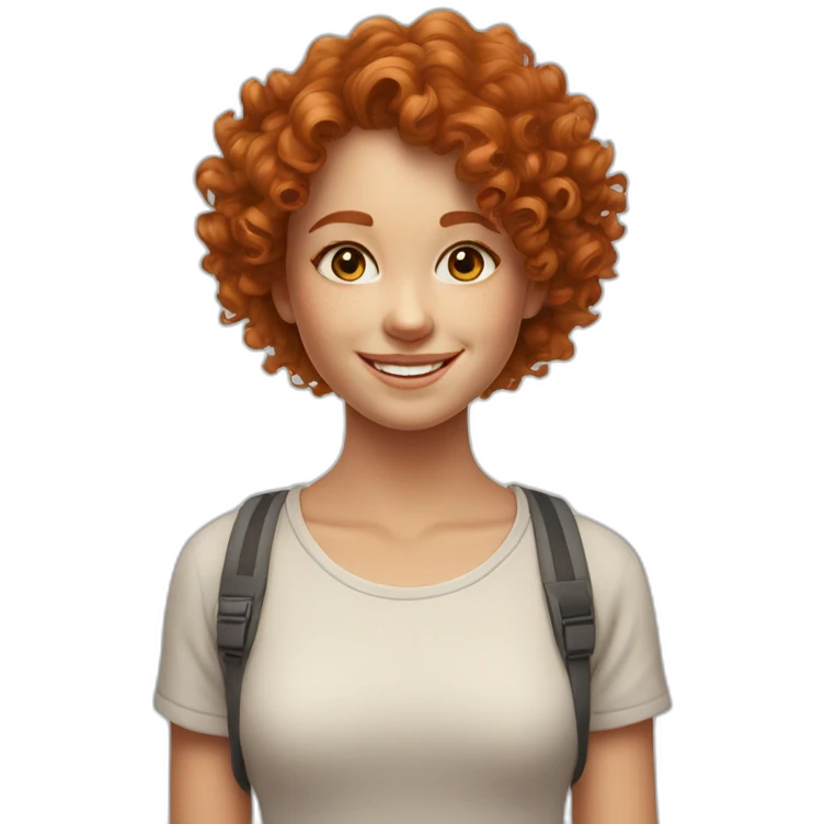 beautiful young girl, curly hair, ginger hair, smiling, emoji