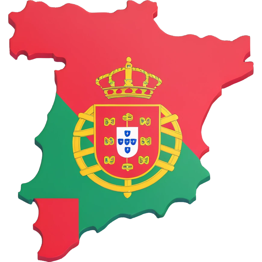 3D illustration of the map of Portugal with the Portuguese flag overlay, vivid and bright flag colors emoji
