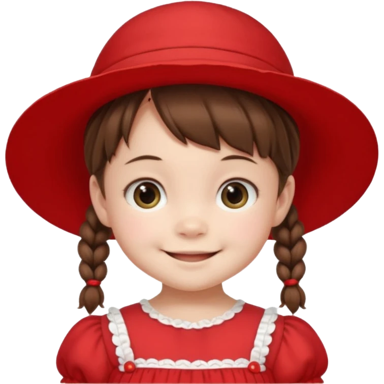 baby girl with brown hair and pigtails with red dress and a hat like My Neighbor Totoro movie emoji