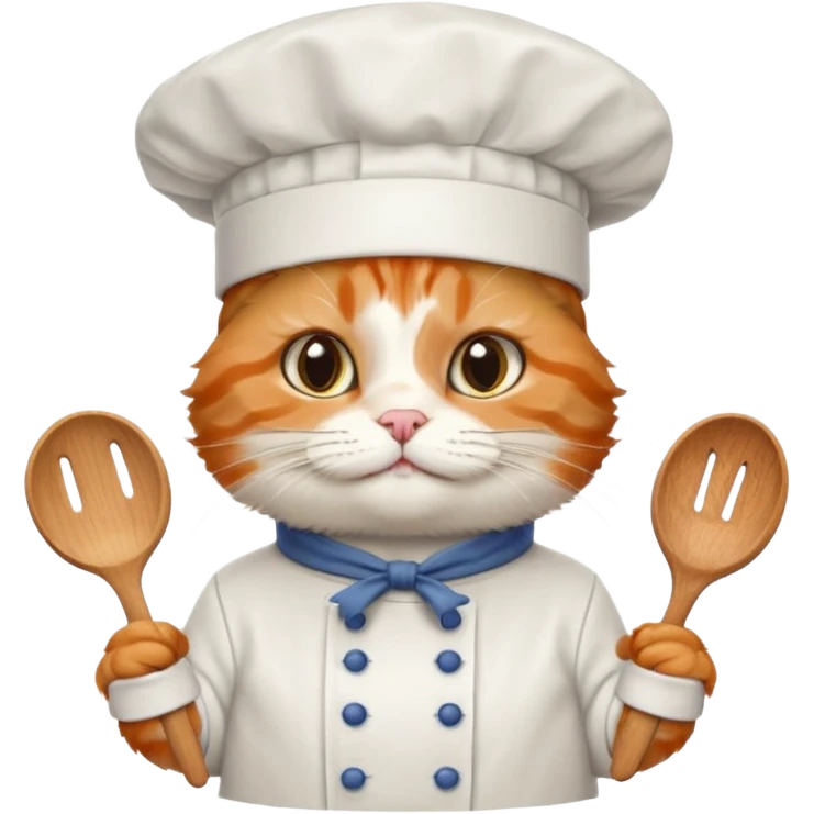 fluffy chef cat wearing a tall white chef hat emoji