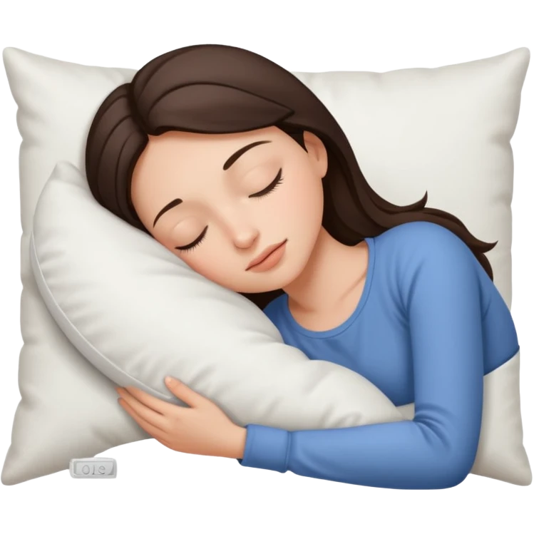a beautiful brunette girl sleeping with a white pillow  emoji