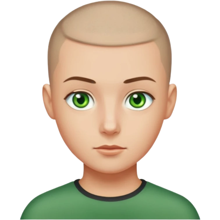 Buzz cut, green eyes emoji