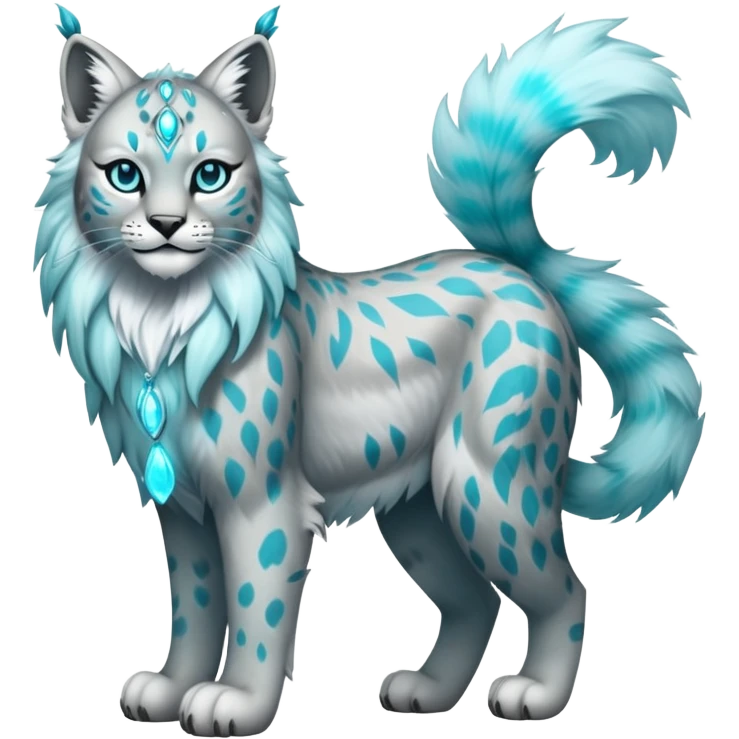 Silver and cyan Fairy-type Bobcat-Lynx-Lion-Fakémon full body emoji