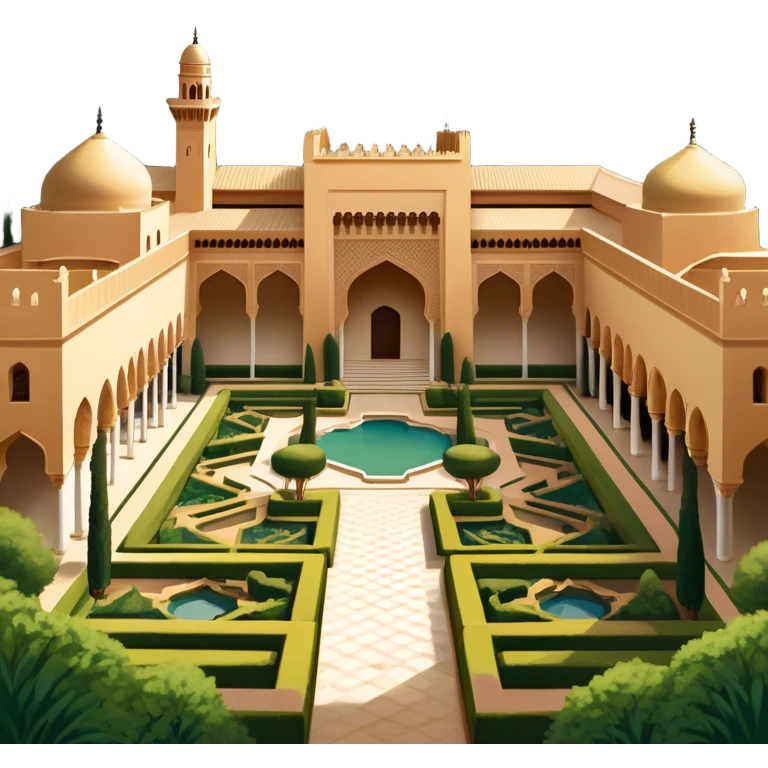 ​Cinematic Realistic Alhambra, depicted as a panoramic, zoomed-out view of the entire majestic Moorish palace complex with intricate arches, expansive courtyards, and lush gardens stretching into the distance, bathed in soft golden light that accentuates its opulent historical grandeur, emoji