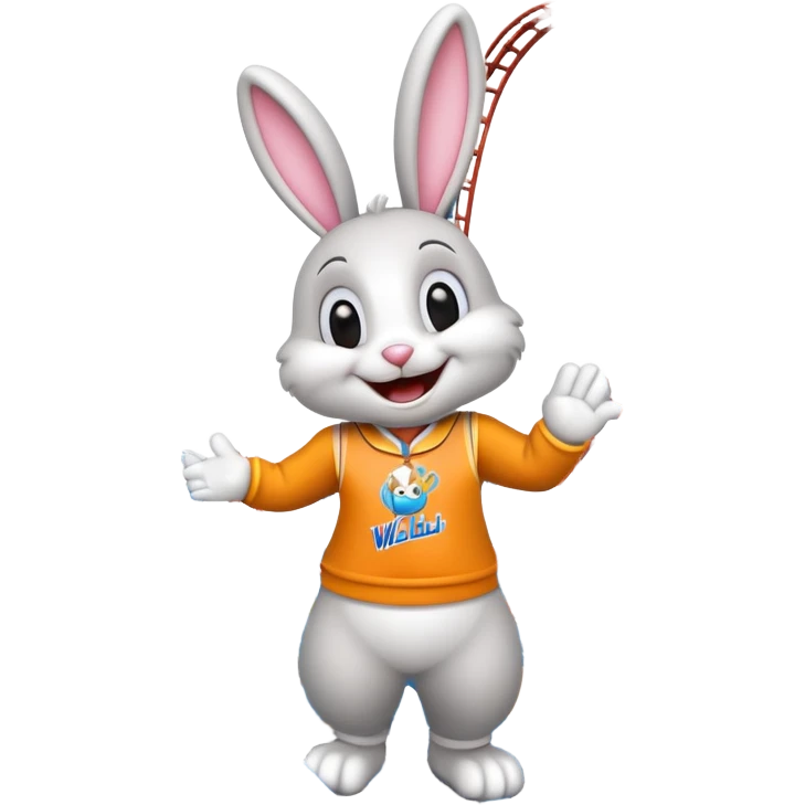 bunny mascot with a roller coaster in the background, inspired by Walibi amusement park emoji