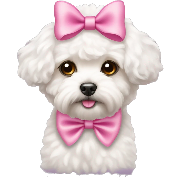 white maltipoo with pink bows on the head emoji