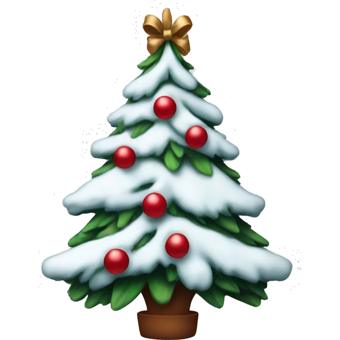 Snowy Christmas tree with dark red bows emoji