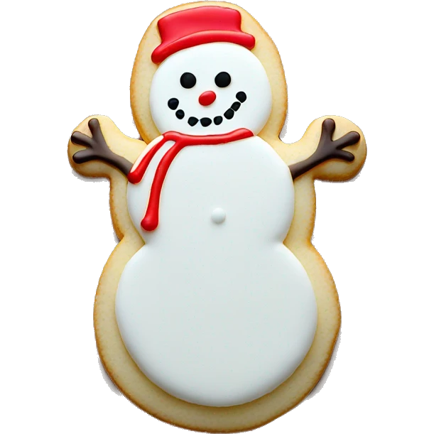 White sugar cookie with a red outline in the middle of a snowman  emoji
