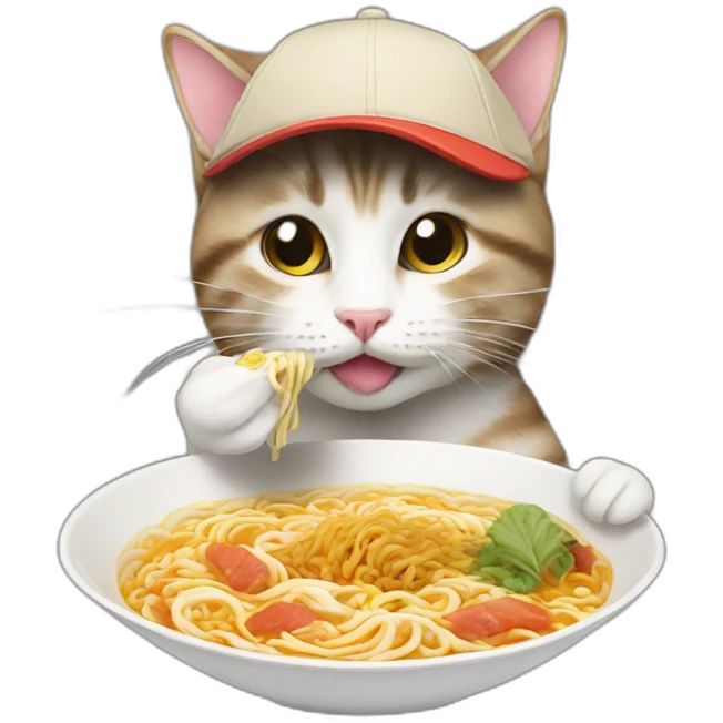 cat with cap eating ramen emoji