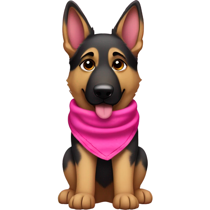 German shepherd wearing a hot pink bandana around her neck. She has black ears emoji