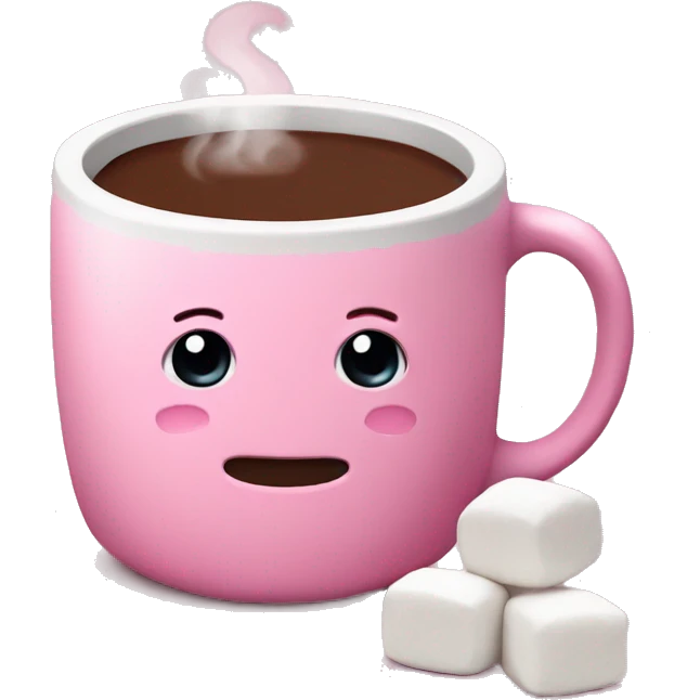 Pink mug with hot chocolate and marshmallows  emoji