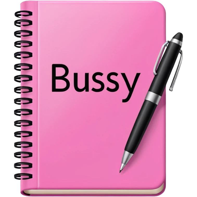 big  pink book and note pen add on it the word BUSY in bold black emoji