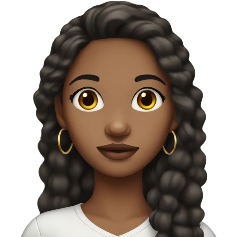 Dark brown haired girl with long lashes and hoop earrings emoji