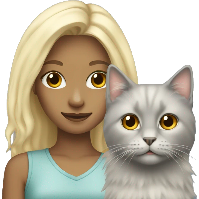 Blonde girl with grey fluffy cat emoji