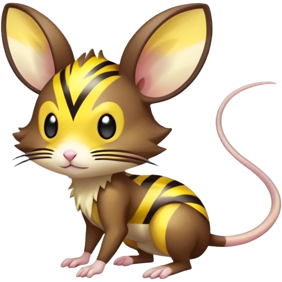 anime-style cute chibi Electric-elemental-type colorful dark-brown jerboa-Pokémon-Fakémon-creature with yellow zig-zag-stripes, with big, long, zig-zag-shaped-whiskers emoji