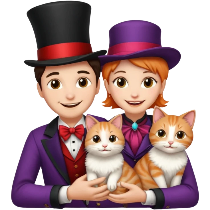 magician couple and their pet cat emoji