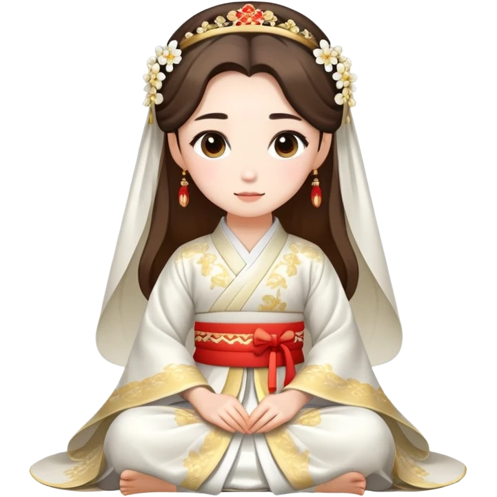 Beautiful girl wearing Hanfu wedding dress sitting emoji