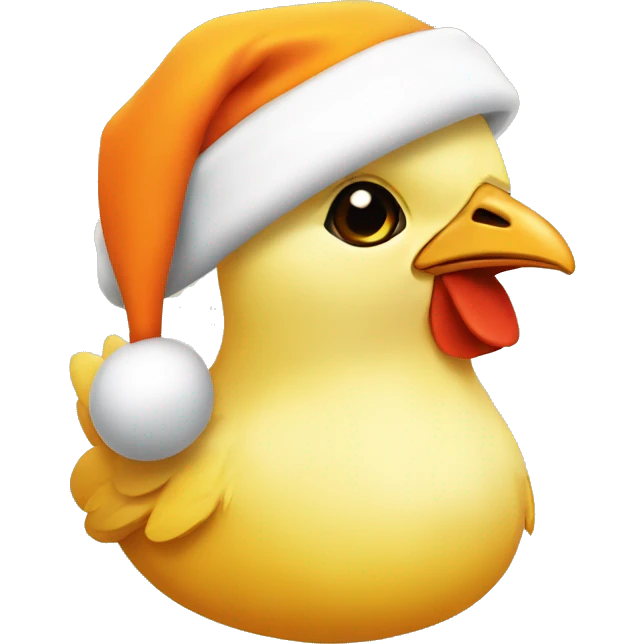 little yellow chicken face, with orange santa hat emoji