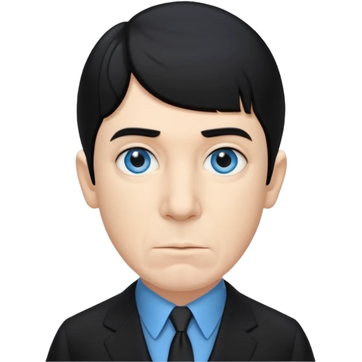 Moe Howard from the Three Stooges with blue eyes, black hair, black suit emoji