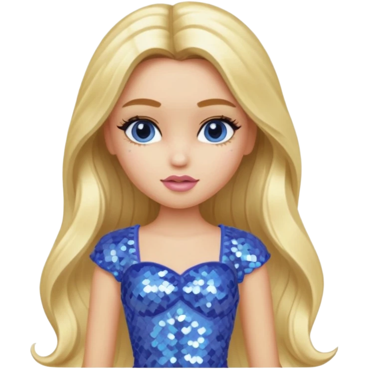 Cloe from Bratz with long blonde hair and periwinkle sequin outfit emoji