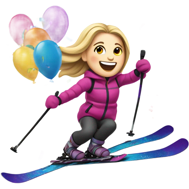 White girl happy birthday skiing confetti and ballons  emoji