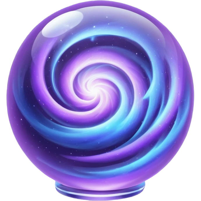 a glass sphere filled with swirling purple and blue dust, glowing, 3d emoji