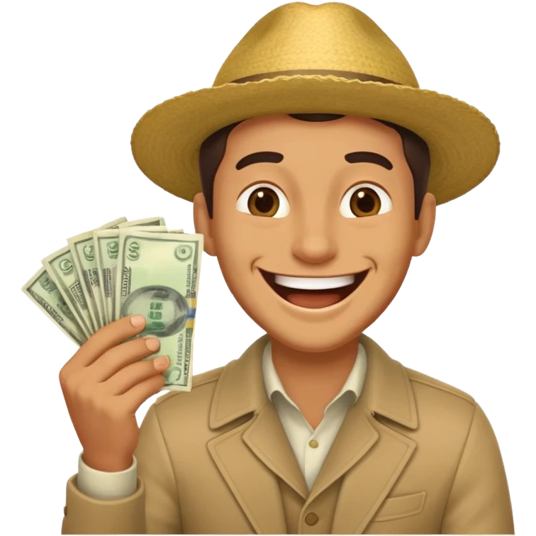 laughing man holding lots of money emoji