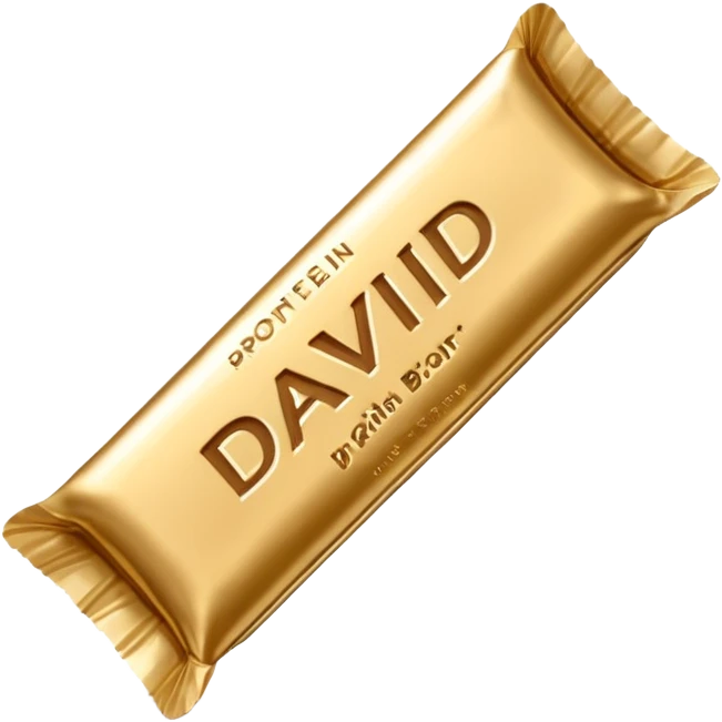 protein bar gold wrapper that says David on it  emoji