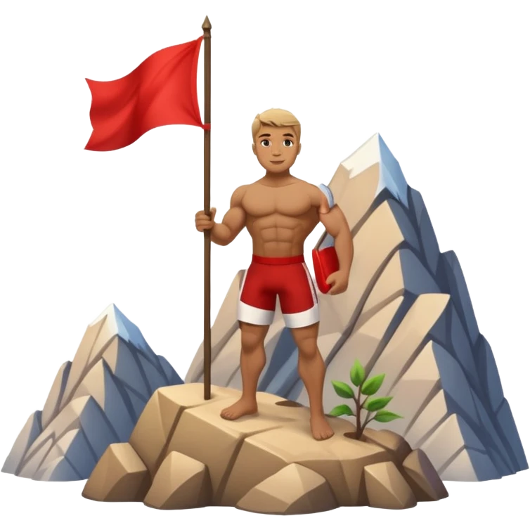 dağın tepesine çıkmayı başaran vedağa kırmızı bir bayrak diken adam emoji