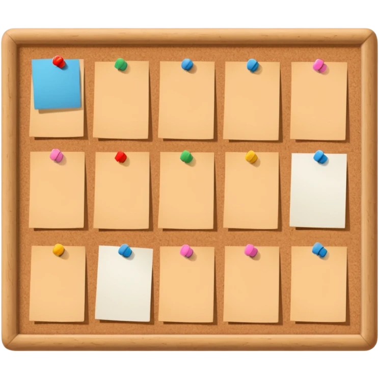 board with pinned photos and notes emoji