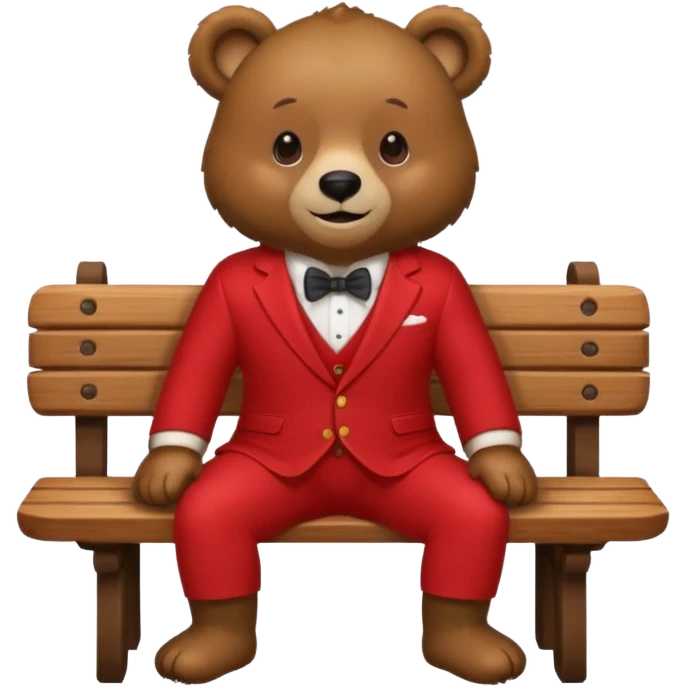 bear wearing a red suit sitting on a bench emoji