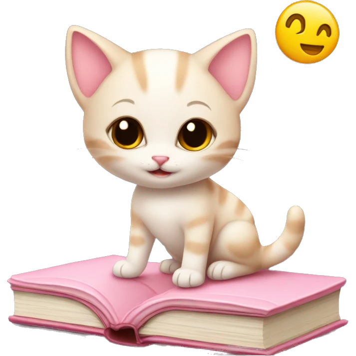 Kitten on top of a closed light pink book emoji