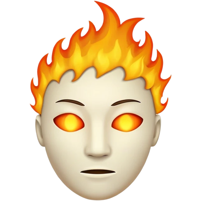 featureless head with fire, no eyes, no mouth, blank face emoji