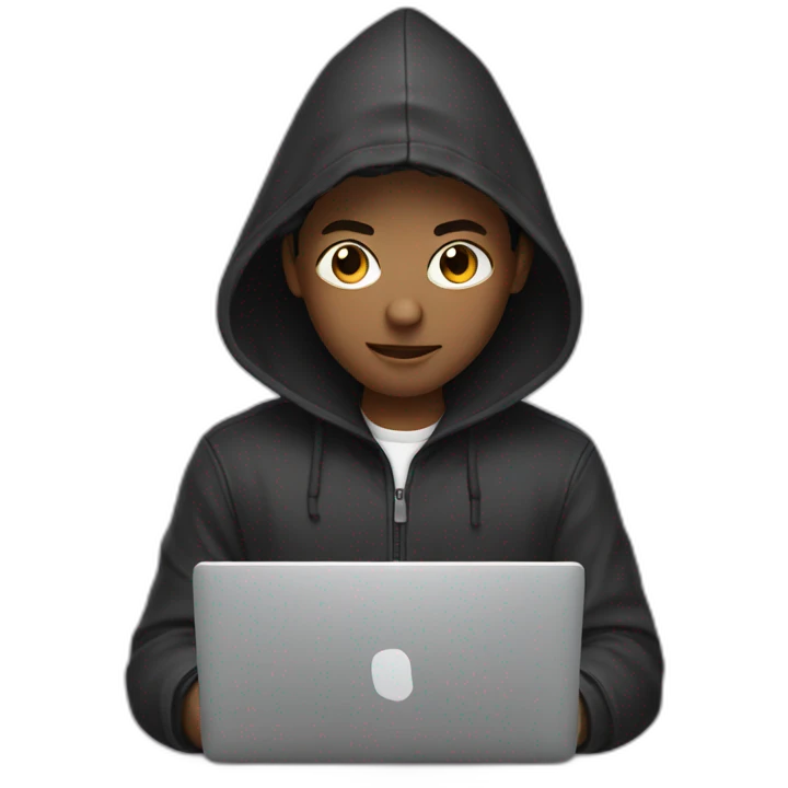 Young man with a hood behind his laptop emoji