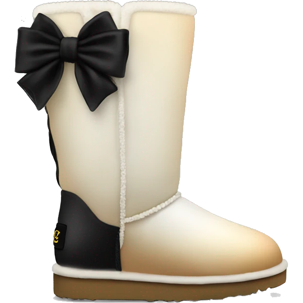 Realistic cream to black ombre ugg boots with black bows. emoji