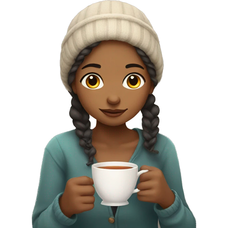 girl drinking tea and having cozy vibes emoji
