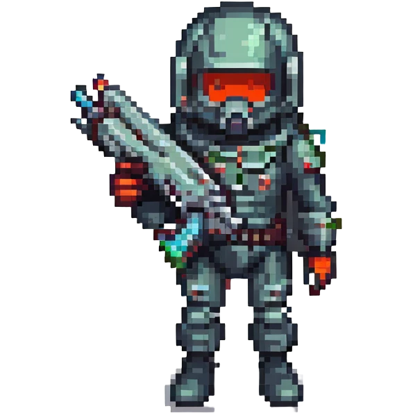 bug shooter character holding a futuristic blaster, vibrant colors emoji