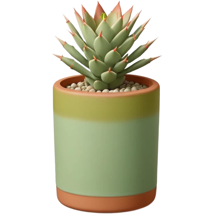 A ceramic pot in a pastel terracotta color, shaped like a cylinder, the pot is tall and contains an Acanthocalycium Glaucum cactus plant. emoji