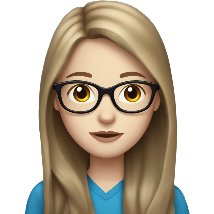 Pale skin girl with long Brown Hair and Blue Eyes in glasses  emoji