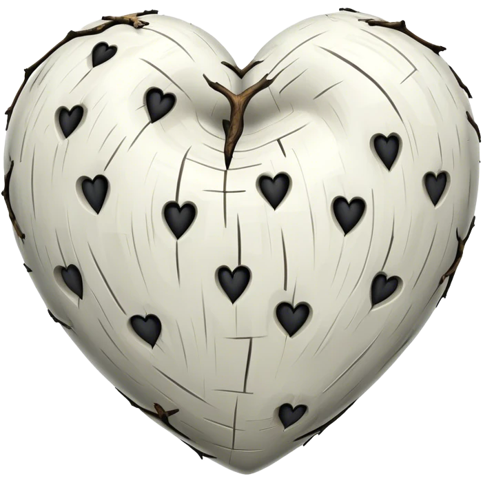 heart made of birch tree, white with black marks emoji
