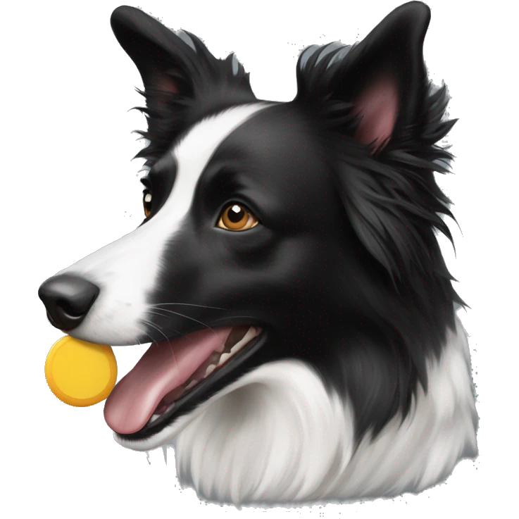 Black and white border collie holding frisbee in mouth  emoji